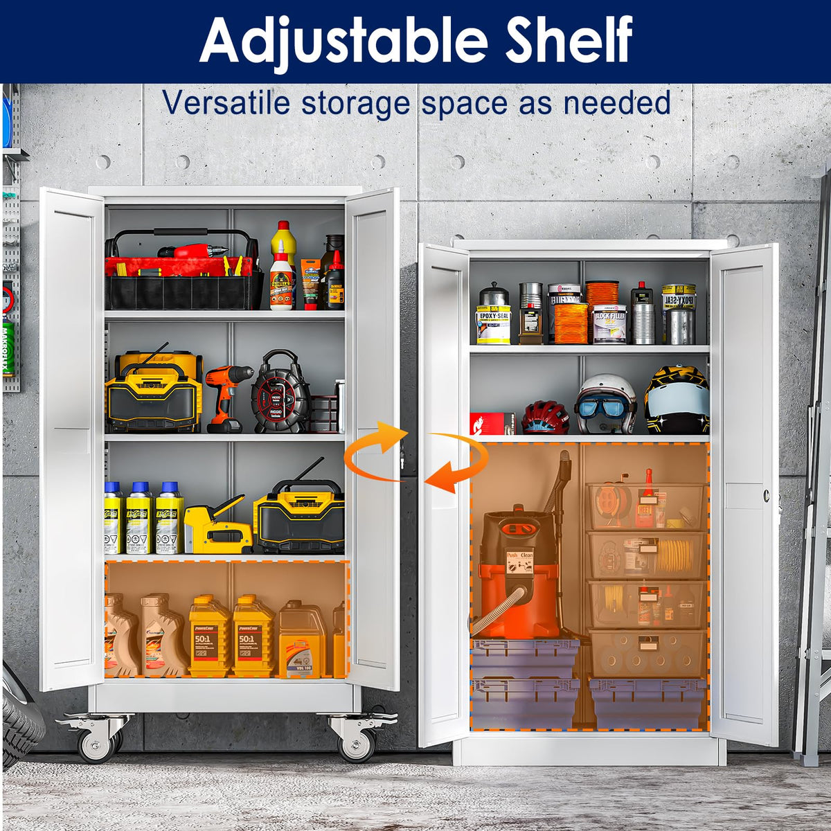 61" Metal Rolling Storage Cabinet with 2 Doors and Wheels H36926