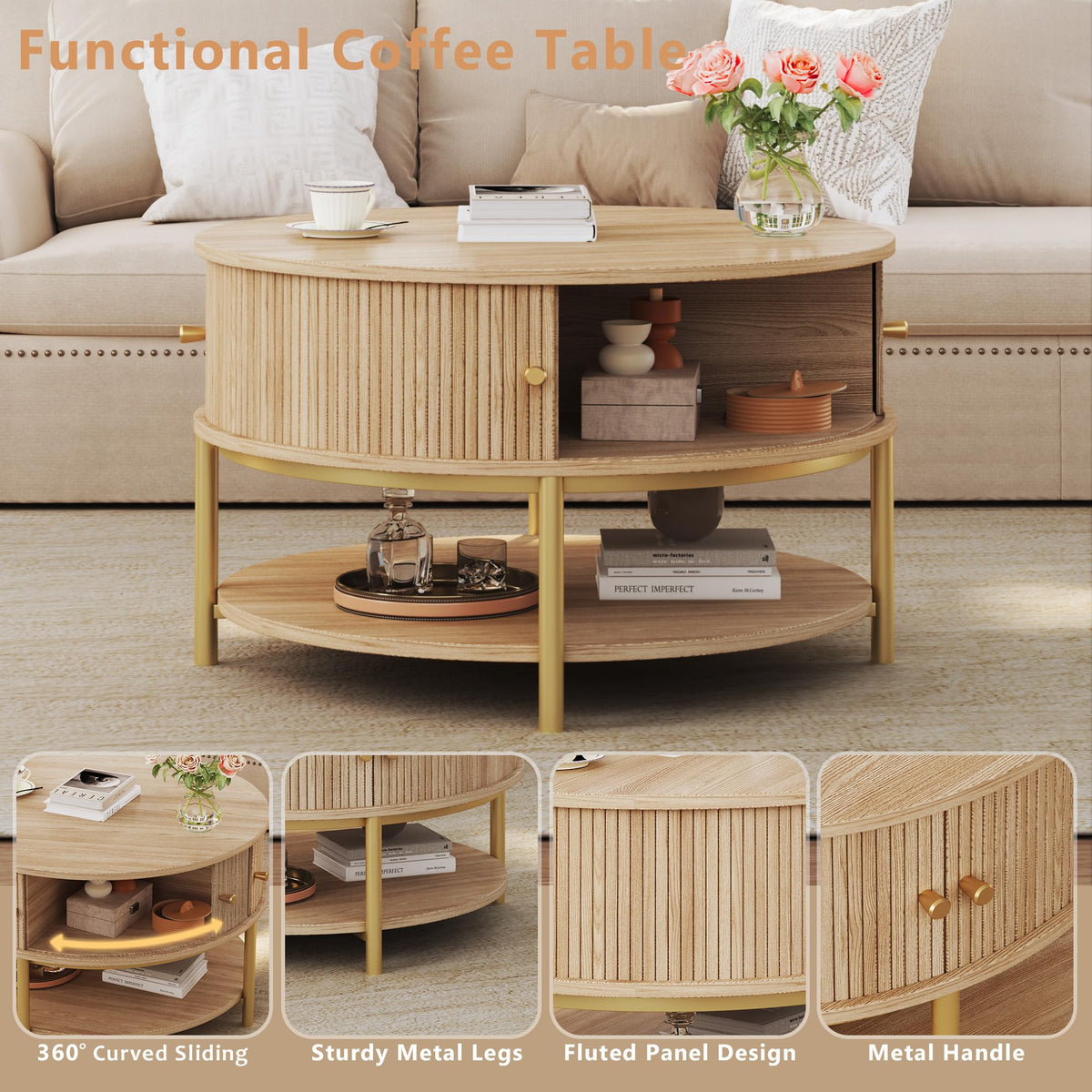 Round Coffee Table with Storage R804