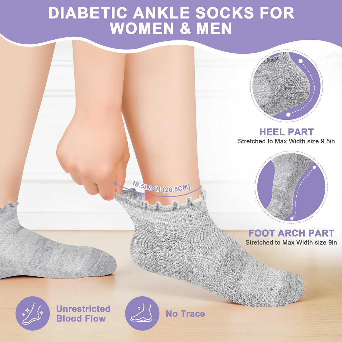 6 Pairs Low Cut Non Binding Diabetic Ankle Socks N739151