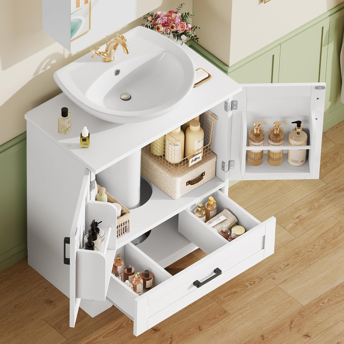 24" Pedestal Sink Storage Cabinet with 2 Doors & 1 Drawer P242