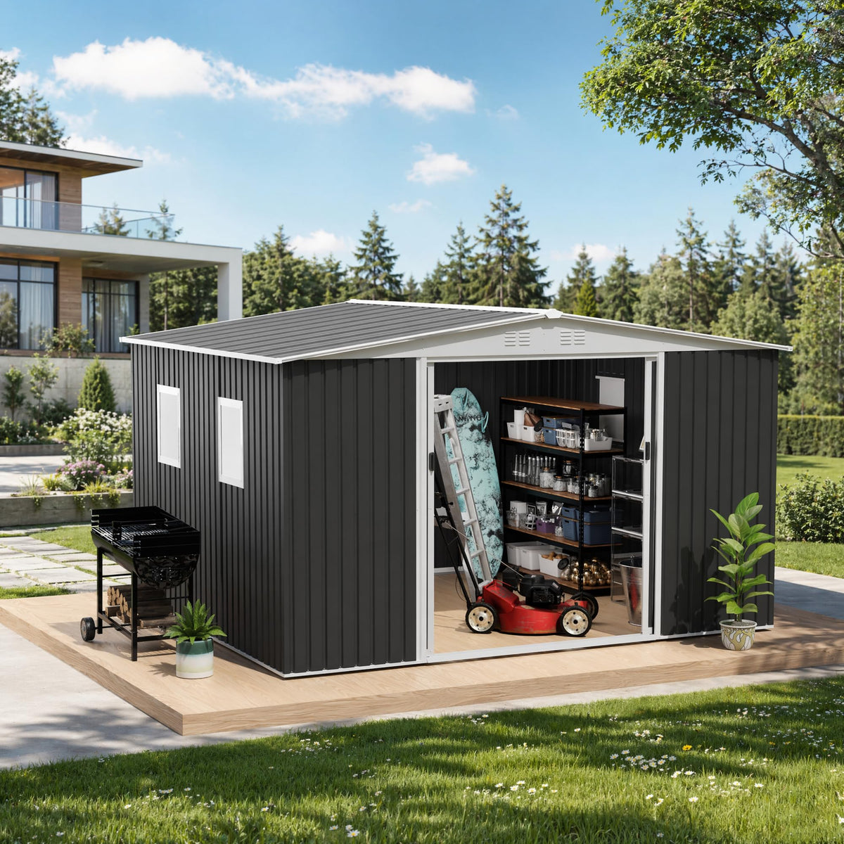 12x10 ft Metal Garden Shed G3977