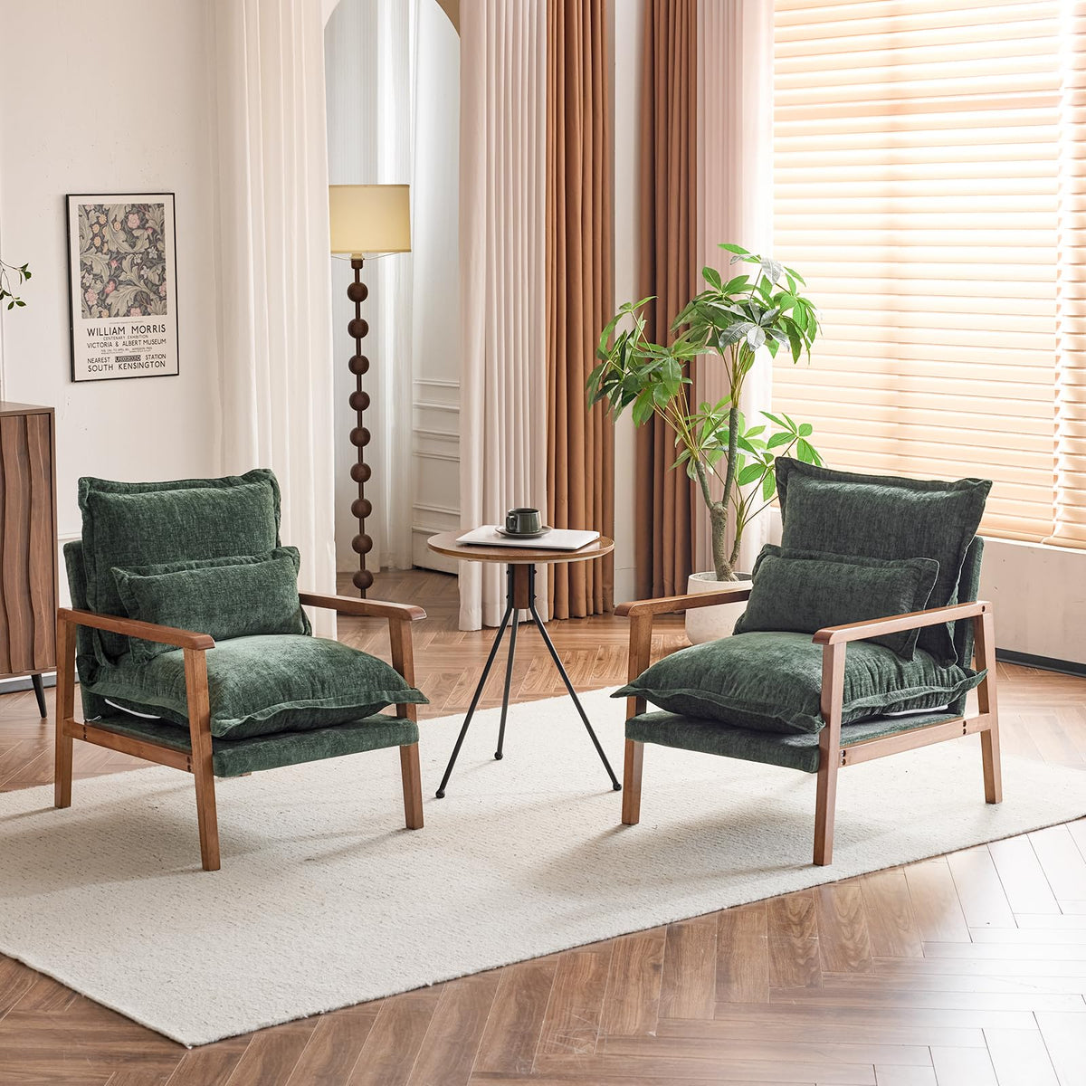 Dark Green Chenille Accent Armchairs Set of 2 with Lumbar Pillow L61034