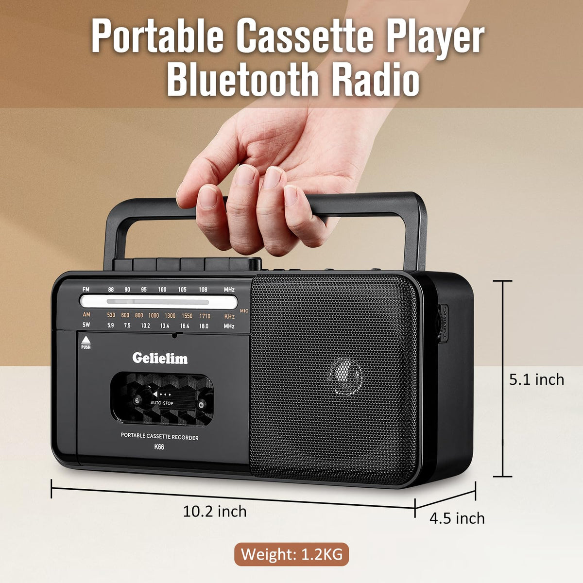 Cassette Tape Player Bluetooth Boombox AM/FM/SW Radio Stereo B871