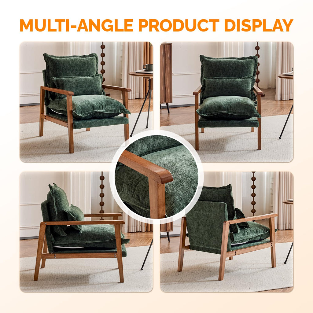 Dark Green Chenille Accent Armchairs Set of 2 with Lumbar Pillow L61034