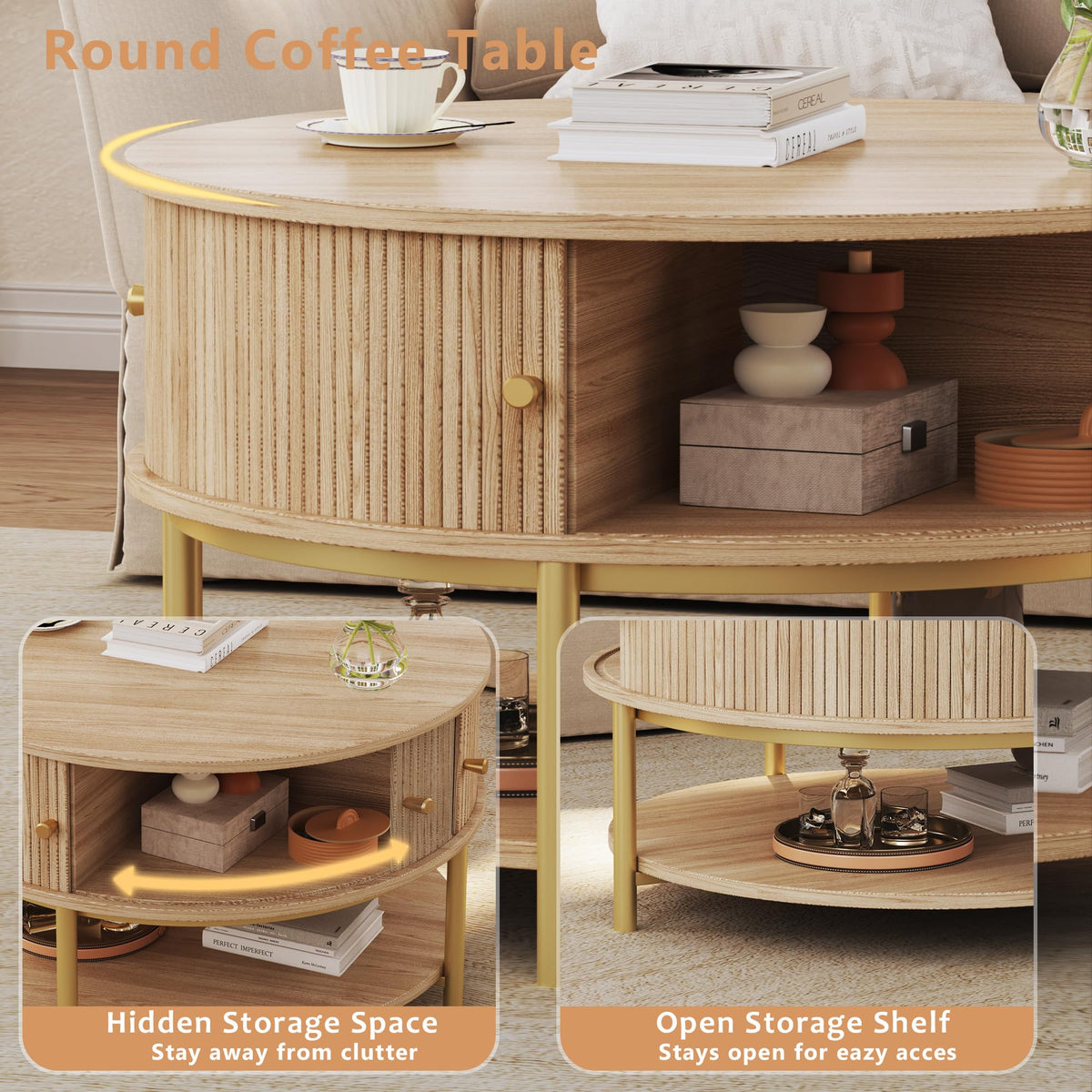 Round Coffee Table with Storage R804