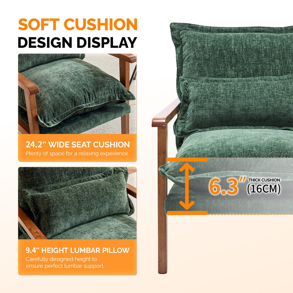 Dark Green Chenille Accent Armchairs Set of 2 with Lumbar Pillow L61034