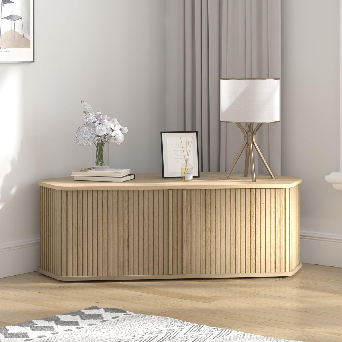 43 Inch Corner TV Stand with Sliding Tambour Door A85284