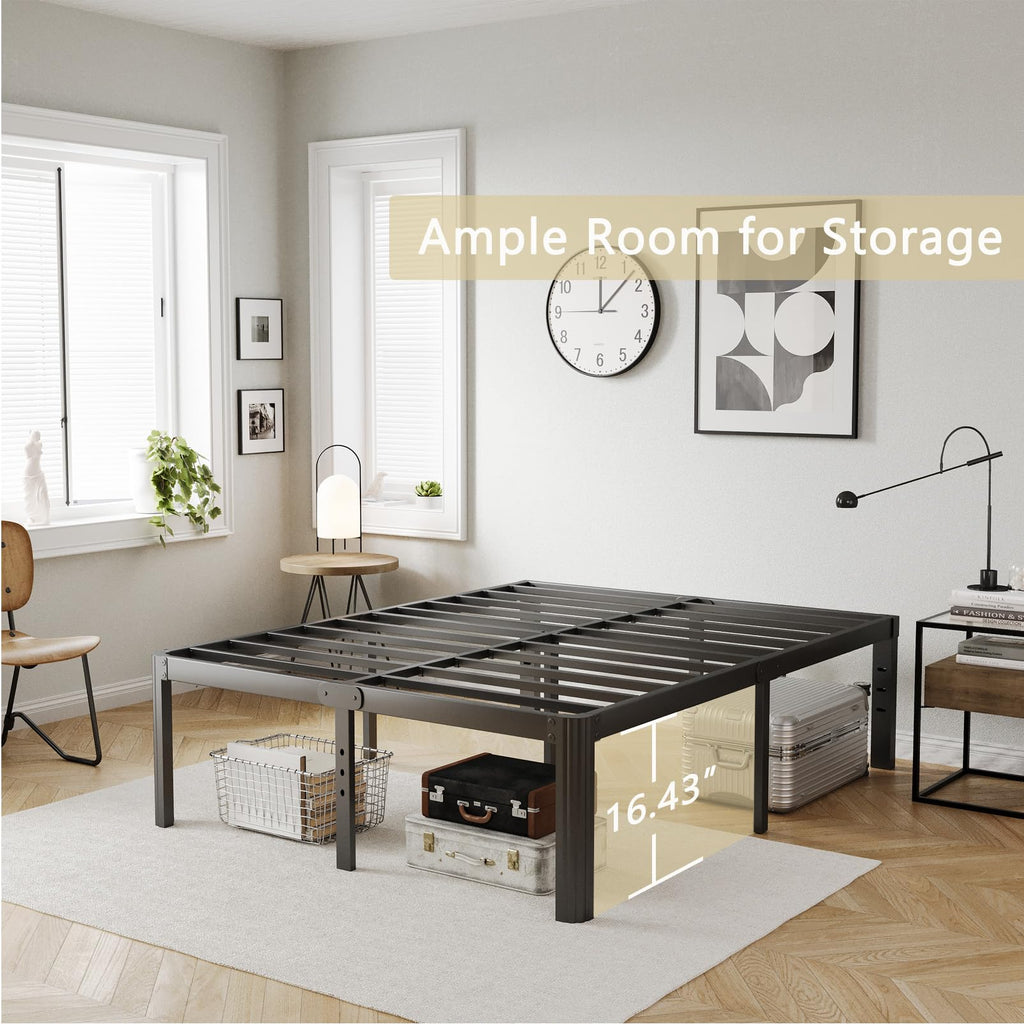 18 Inch High Queen Size Metal Platform Bed Frame Black S576