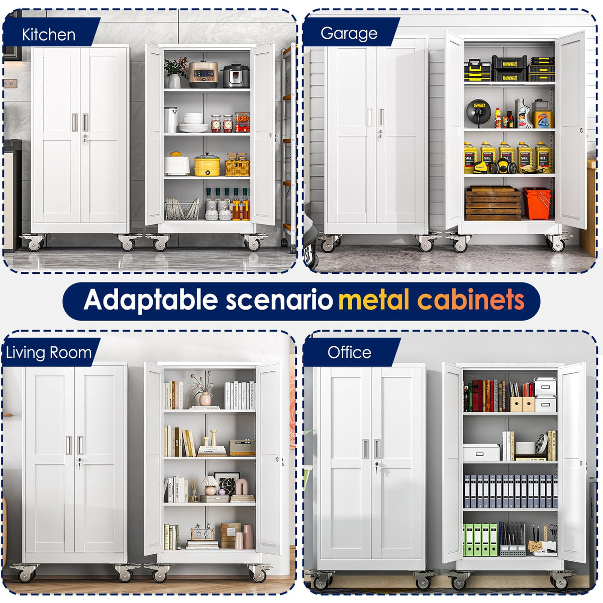 61" Metal Rolling Storage Cabinet with 2 Doors and Wheels H36926