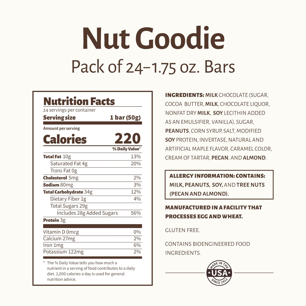 Roasted Peanuts Milk Chocolate Maple Nougat Cluster Bar Pack of 24 I52125