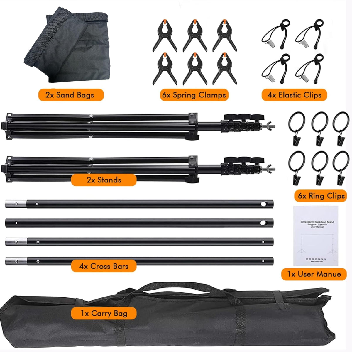 8.5 x 10ft Adjustable Backdrop Stand Support Kit with Sandbag, Clamp and Carry Bag I38970