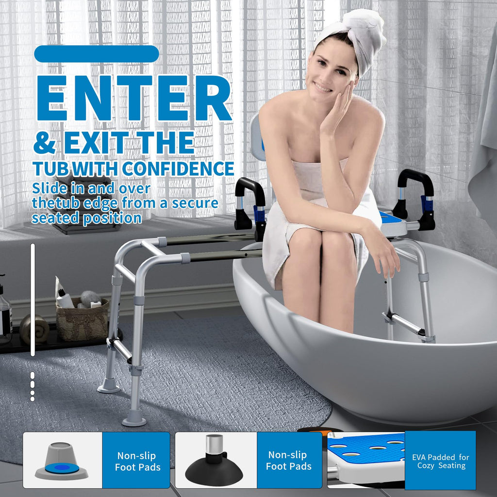 Sliding Shower Chair with Arms and Back, 500lbs Non Slip Aluminum Adjustable Height A858