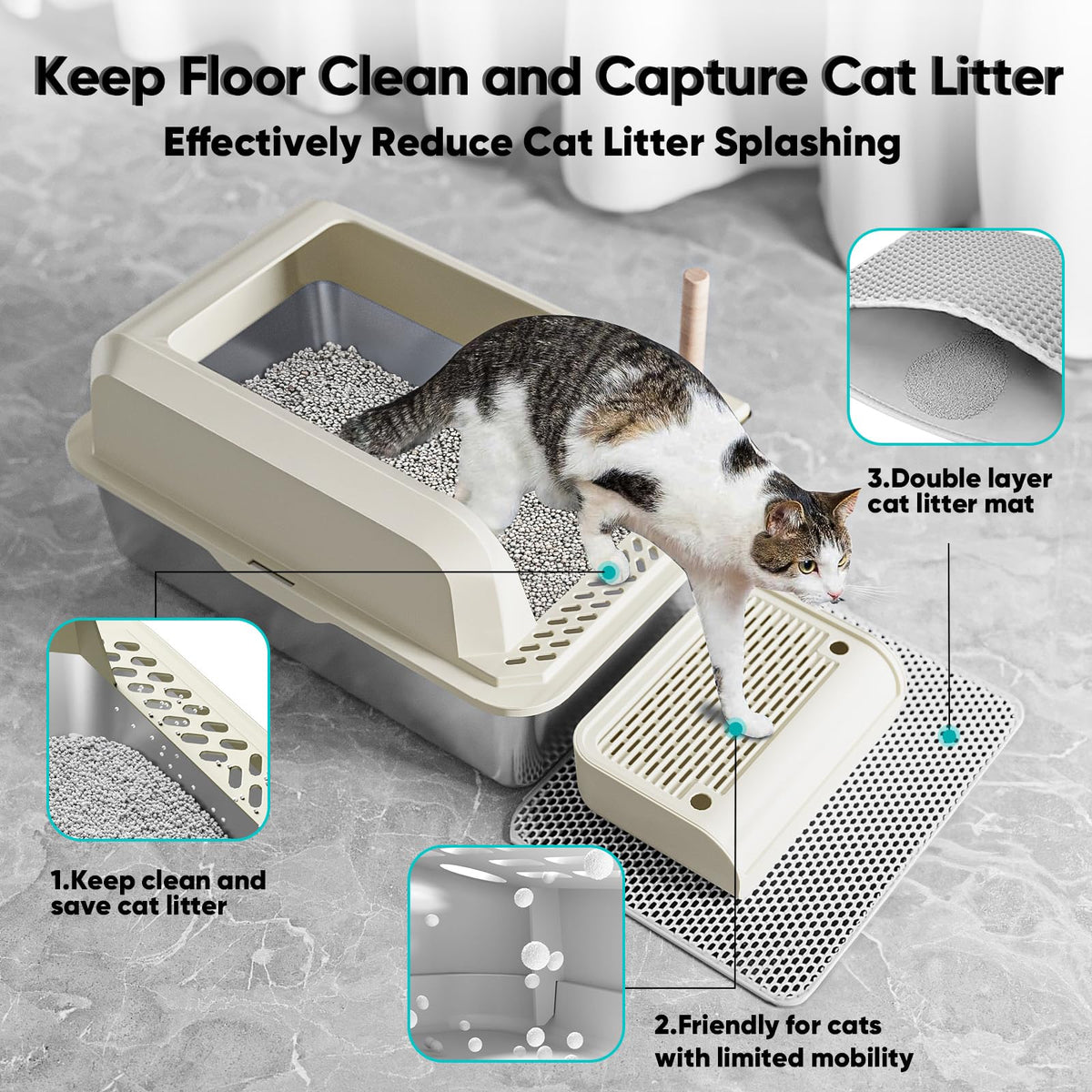 XL Stainless Steel Enclosed Cat Litter Box with Lid, Scoop and Mat P2217