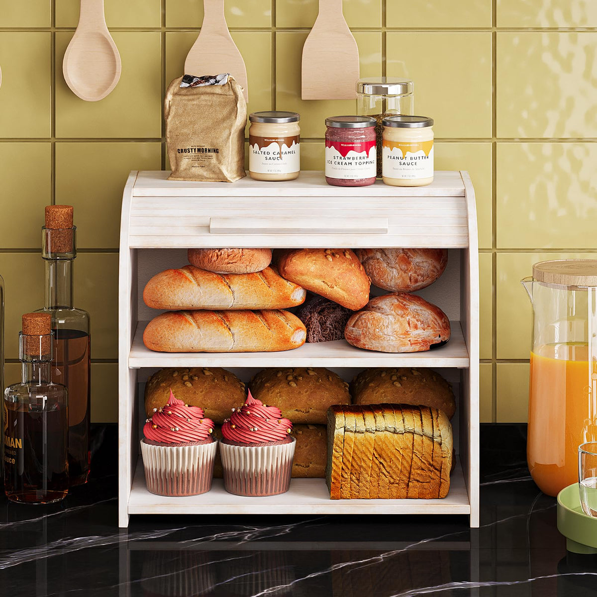 Bamboo Roll Top Bread Box O471