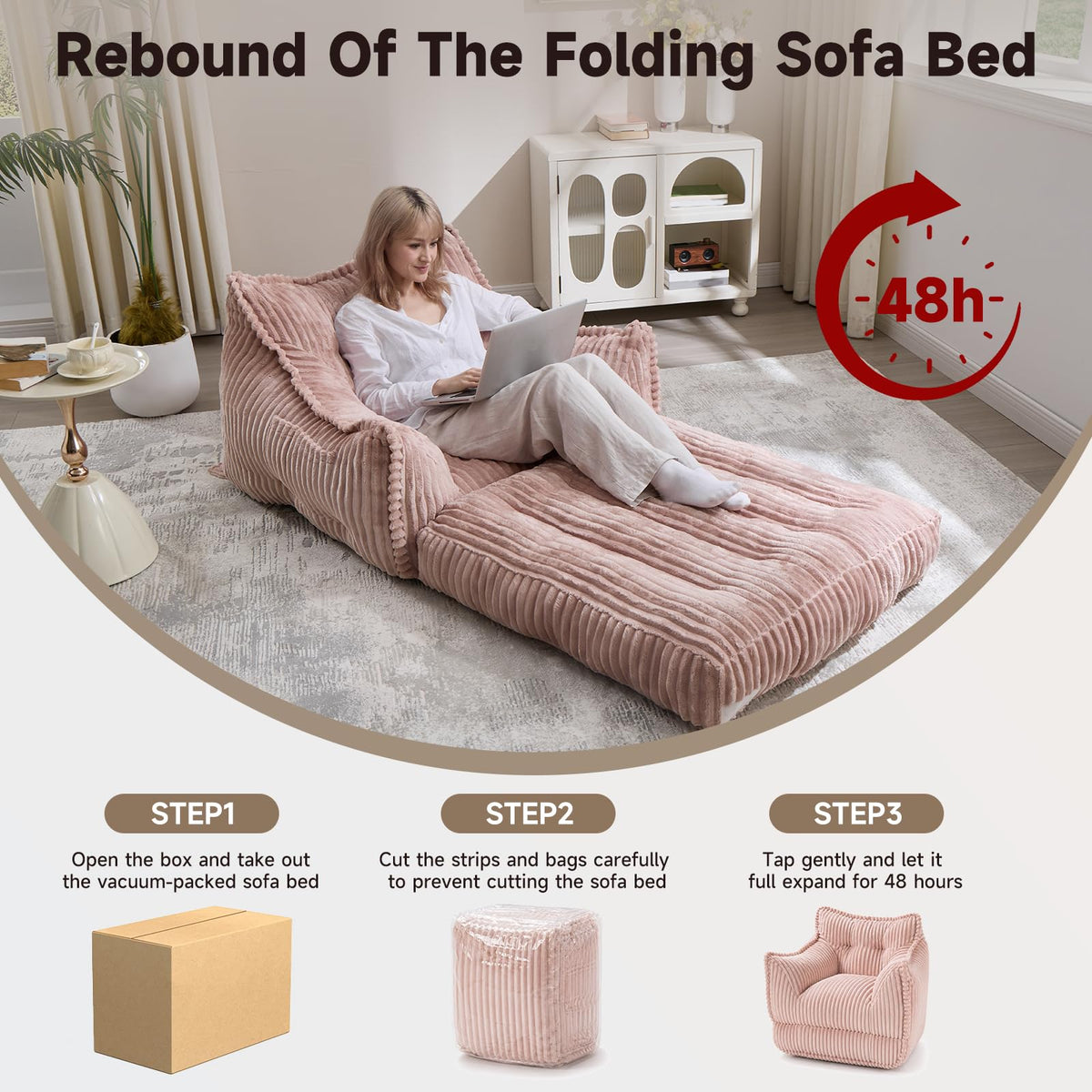 2 in 1 Folding Sofa Bed Pink T163