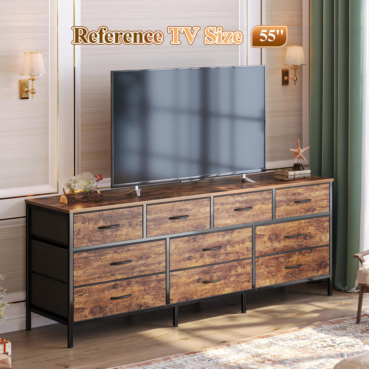 63 Inch Dresser with 10 Fabric Drawers H959