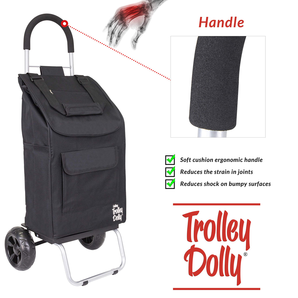 Black Foldable Shopping Cart with Wheels and Removable Bag A4108