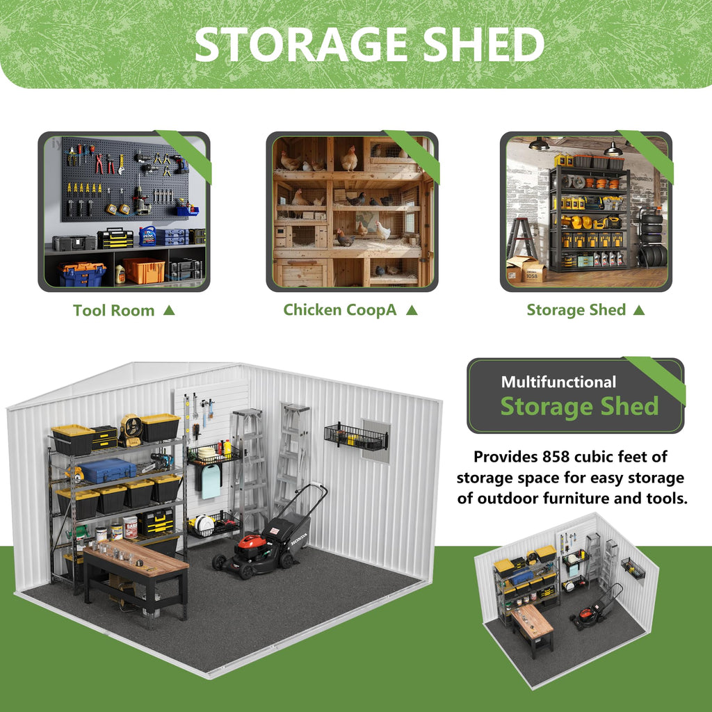 12x10 ft Metal Garden Shed G3977