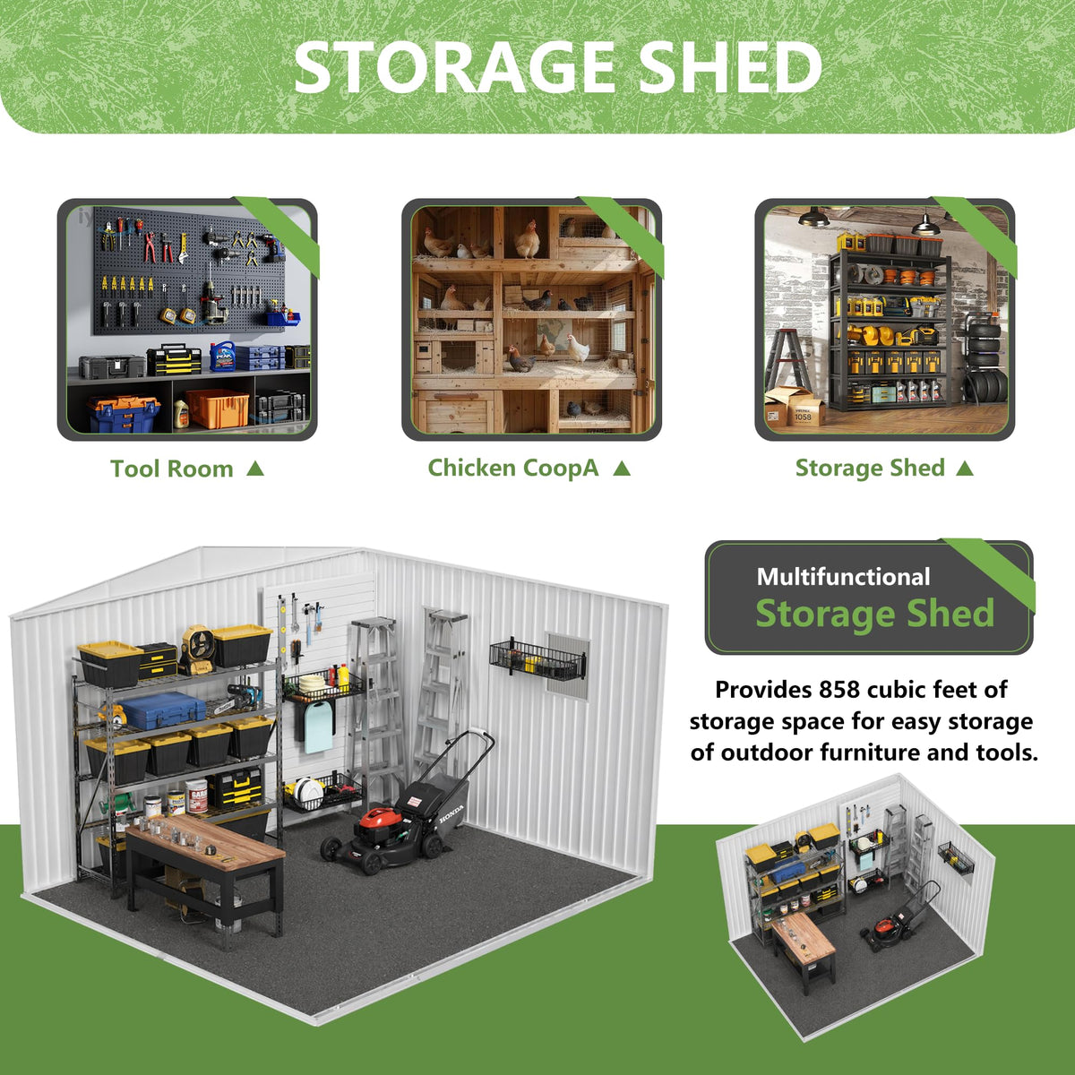 12x10 ft Metal Garden Shed G3977