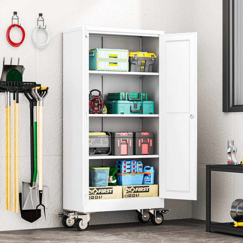 61" Metal Rolling Storage Cabinet with 2 Doors and Wheels H36926