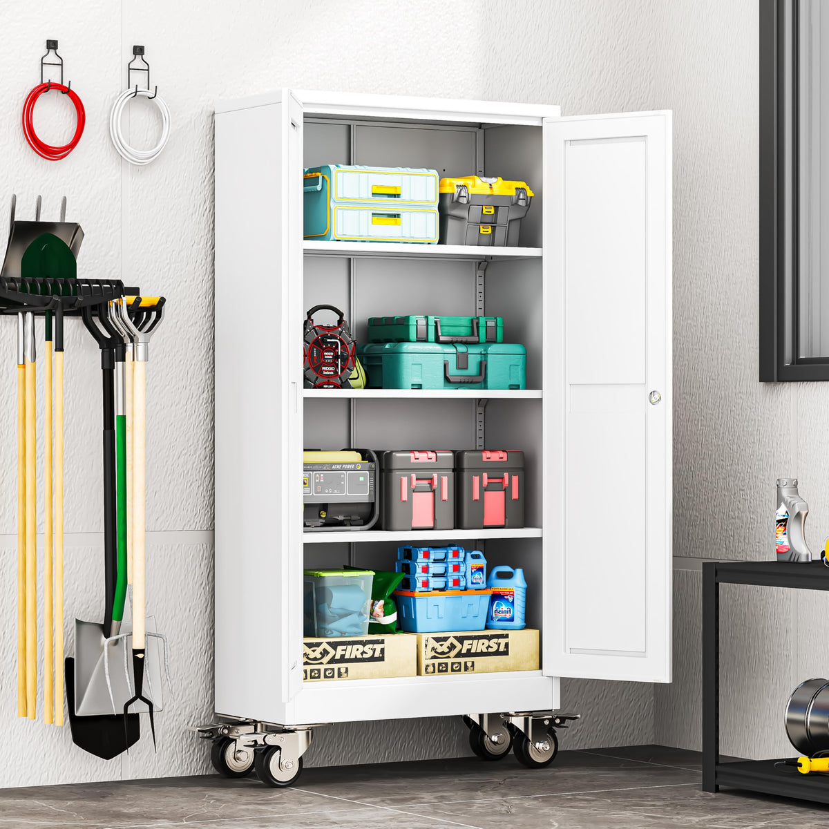 61" Metal Rolling Storage Cabinet with 2 Doors and Wheels H36926