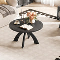 31.5" Round Wood Coffee Table with Cross Legs, Black J6303