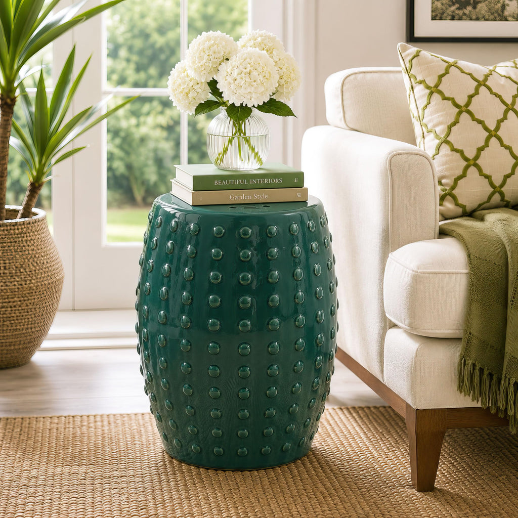 18" Blue-Green Porcelain Garden Stool V6992