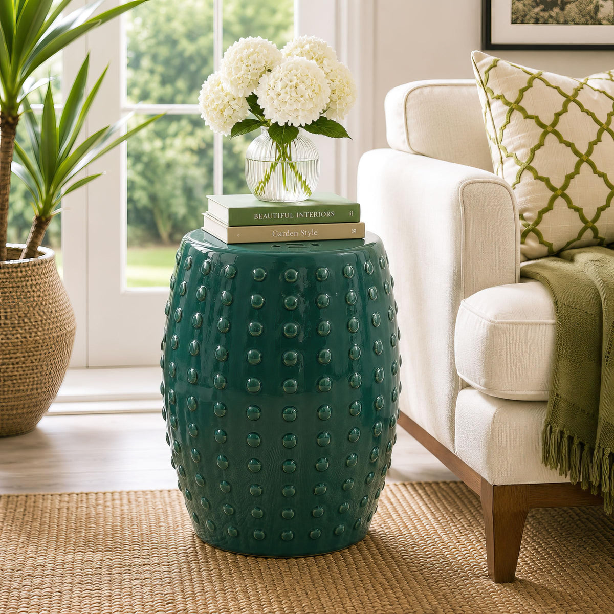18" Blue-Green Porcelain Garden Stool V6992