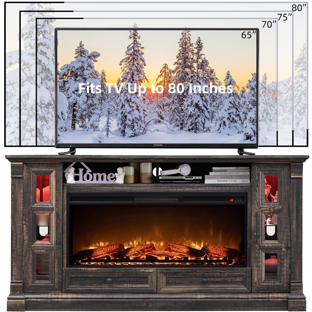 70" TV Stand with Electric Fireplace U918