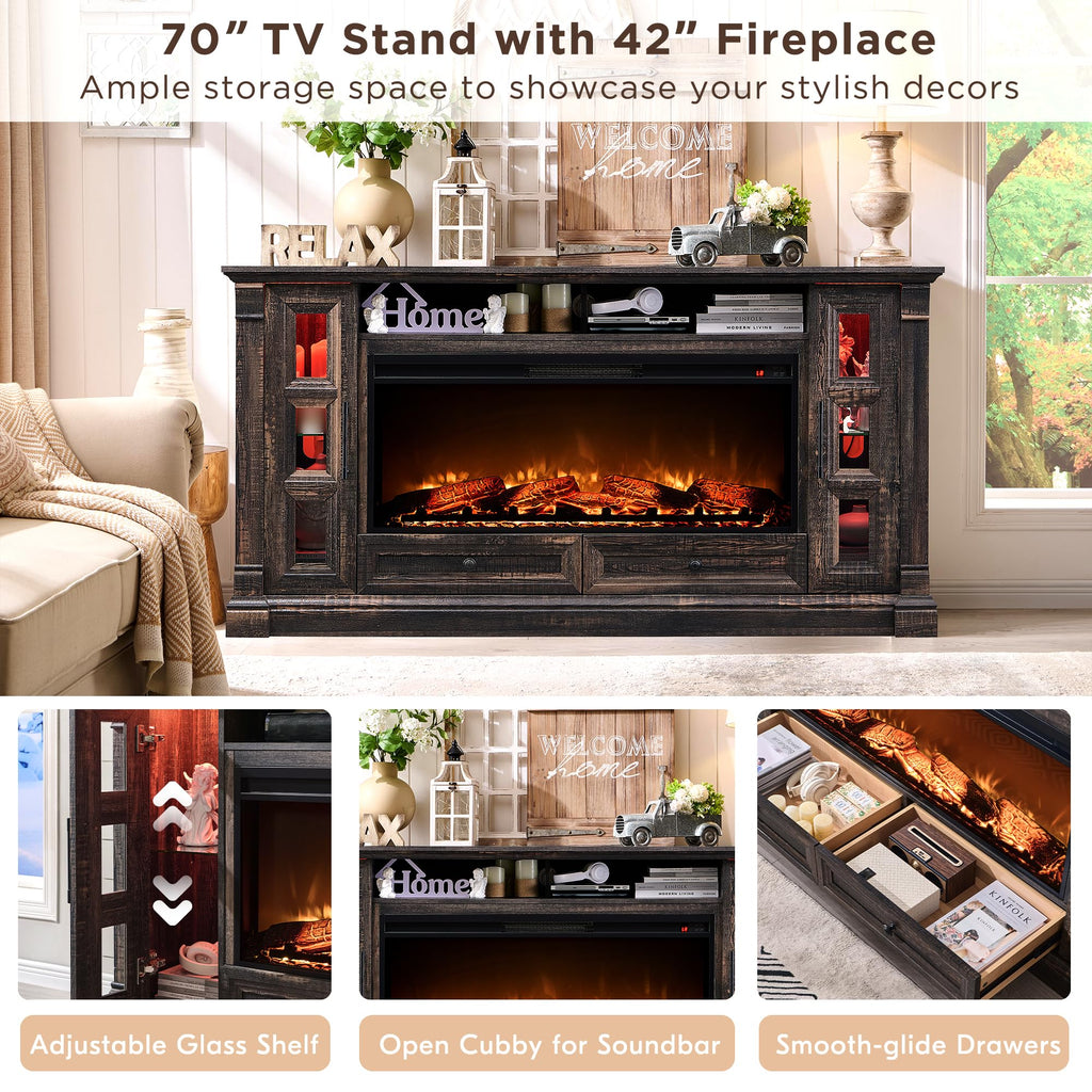 70" TV Stand with Electric Fireplace U918