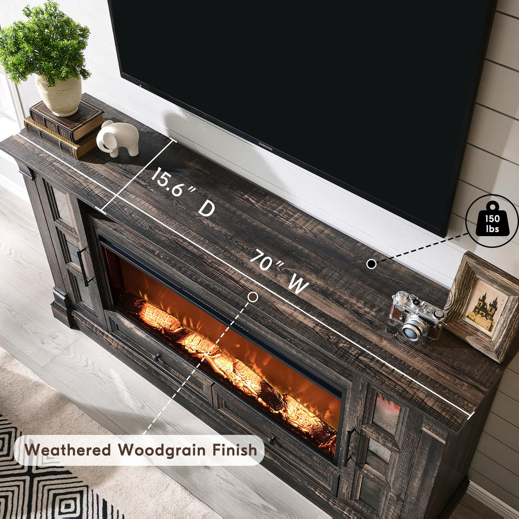 70" TV Stand with Electric Fireplace U918