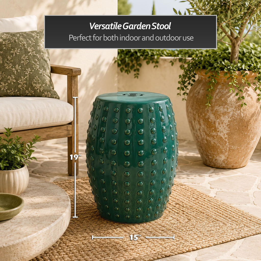 18" Blue-Green Porcelain Garden Stool V6992