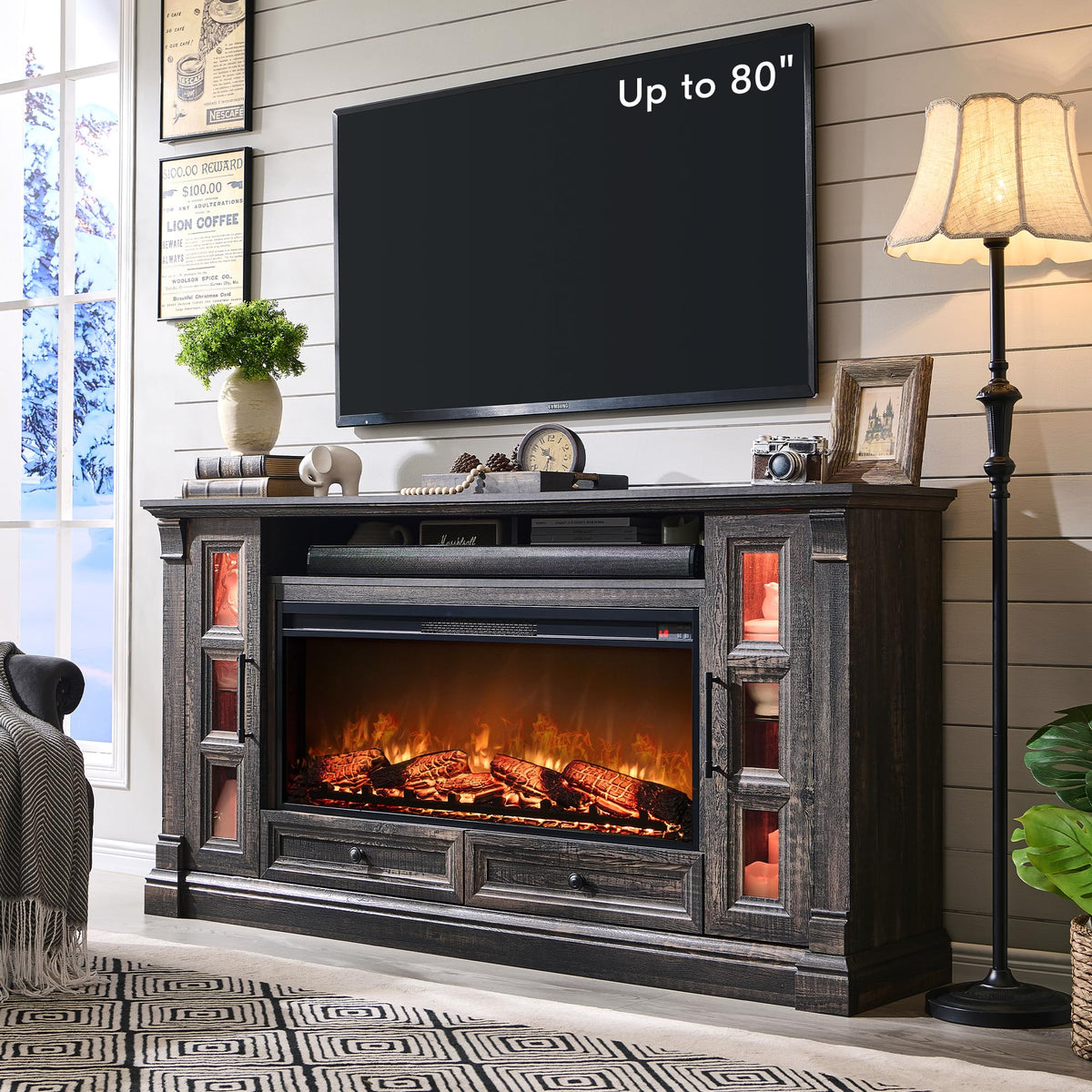 70" TV Stand with Electric Fireplace U918